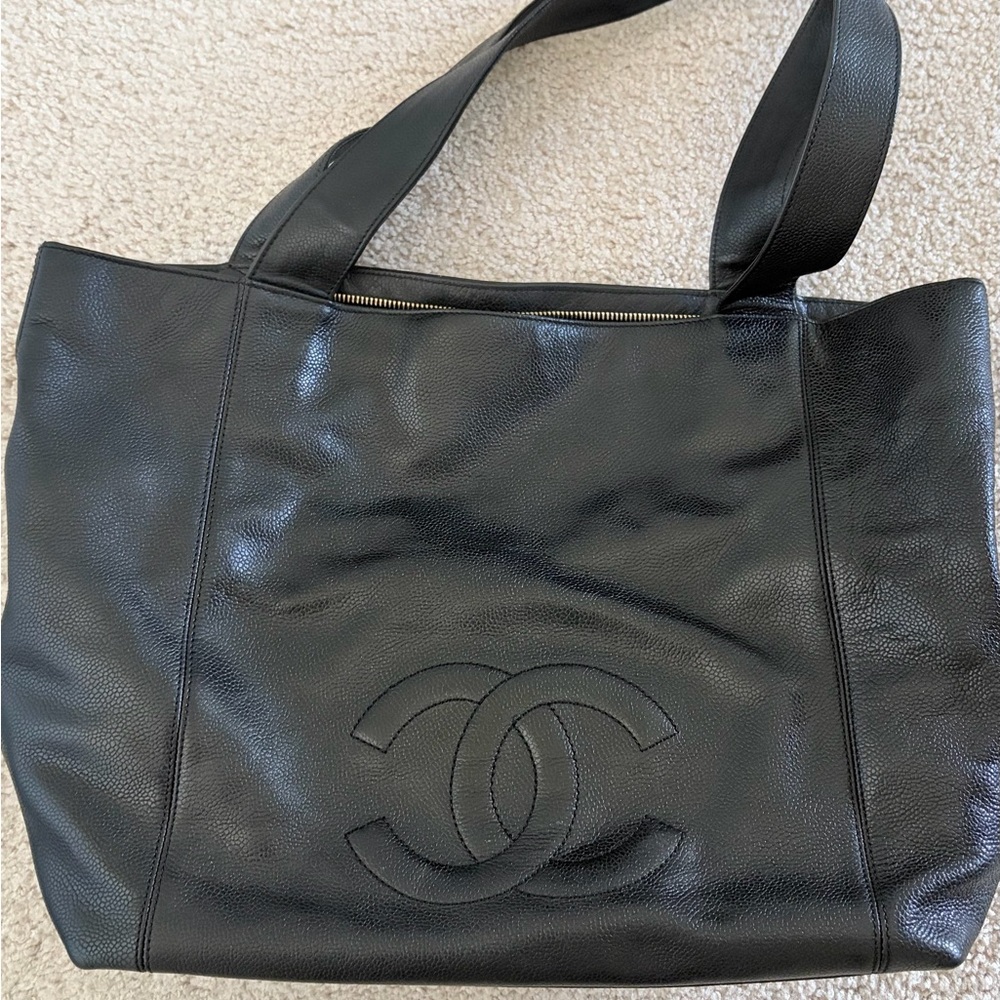 Vintage Chanel Black Caviar Leather Tote Bag